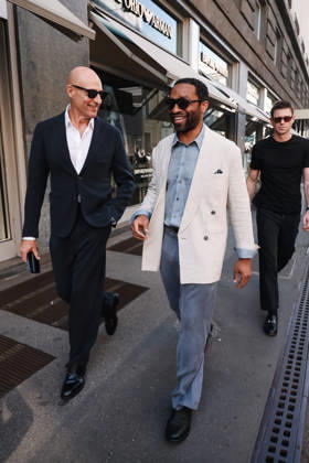 IPA85954278 - Milan, Milan Fashion Week Menswear Spring Summer 2027 - Men s Fashion, Spring Summer 2027 - Giorgio Armani Fashion Show - Guests Arriving. Pictured: Chiwetel Ejiofor (British actor and star of the film *Backrooms*), Mark Strong (British actor)  Copyright: xAlessandroxBremecx xx 85954278