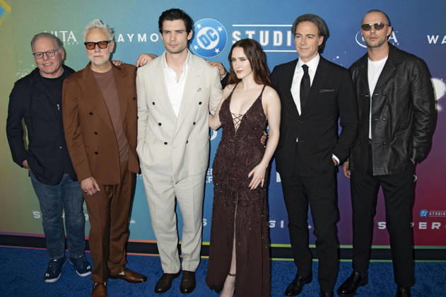 David Zaslav, James Gunn, David Corenswet, Rachel Brosnahan, Peter Safran und Nicholas Hoult bei der Weltpremiere des Kinofilms Supergirl an der Brooklyn Academy of Music. New York, 22.06.2026