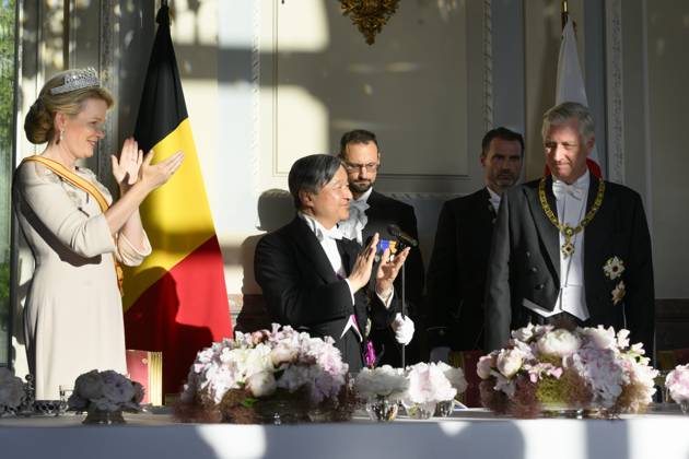 State Visit of the Emperor and the Empress of Japan to Belgium BRUSSELS, BELGIUM - JUNE 23 : King Philippe of Belgium, Queen Mathilde of Belgium and Emperor Naruhito of Japan pictured during the State Banquet at Laeken Castle during the State Visit of the Emperor and Empress of Japan to Belgium, on June 23, 2026 in Brussels, Belgium, 23 06 2026 Brussels Belgium  Copyright: xPhilipxReynaersx