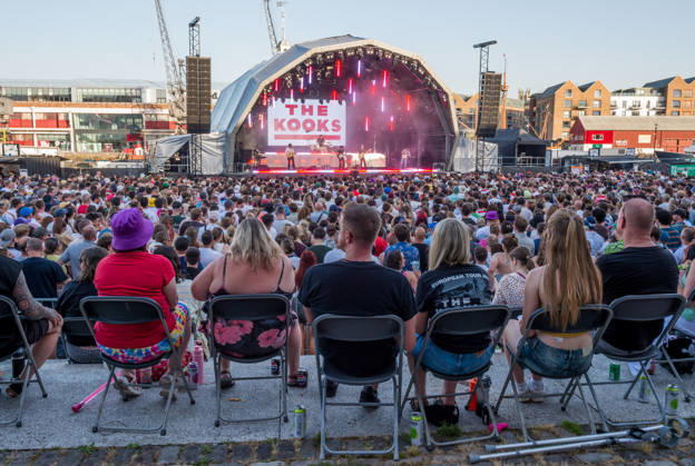 June 23, 2026, Bristol, Bristol, UK: Bristol, UK. The Kooks play on the opening night of the Bristol Sounds series of summer concerts at Canons Marsh Amphitheatre. Other bands playing Bristol Sounds this week include The Streets, Orchestral Manoeuvres In The Dark, and Super Furry Animals. Ticket holders attending The Kooks on Tuesday 23rd June and The Streets on Saturday 27th June are also able to watch England™s World Cup group stage football matches live across three outdoor screens at the harbourside venue. Gig goers can look forward to the hottest week of the year, including a red heat health alert issued by the UK Health Security Agency (UKHSA), from 01:00 on Wednesday until 23:00 on Thursday. Bristol UK  - ZUMAl94_ 20260623_zaf_l94_049 Copyright: xSimonxChapmanx