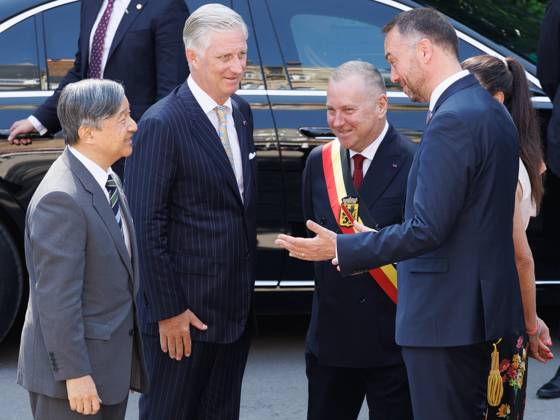 State Visit of the Emperor and the Empress of Japan to Belgium NAMUR, BELGIUM - JUNE 24 : Emperor Naruhito of Japan, King Philippe - Filip of Belgium, Denis Mathen, governor of the province of Namur and Maxime Prevot (Les Engages), Deputy Prime Minister and Minister of Foreign Affairs foreign of Federal Government pictured at the Castle of Namur during the state visit of the Emperor and Empress of Japan to Belgium, on June 24, 2026 in Namur, Belgium, 24 06 2026 Namur Belgium  Copyright: xBenoitxDoppagnex