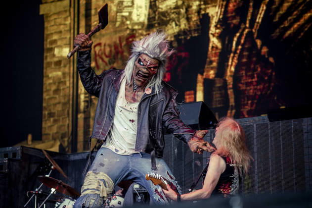 Iron Maiden live at Copenhell 2026 Copenhagen, Denmark. 24th, June 2026. The English heavy metal band Iron Maiden performs a live concert during the Danish heavy metal festival Copenhell 2026 in Copenhagen. Here the mascot Eddie is seen live on stage with guitarist Janick Gers. Denmark, Copenhagen  Copyright: xGonzalesxPhoto MathiasxBakxLarsenx