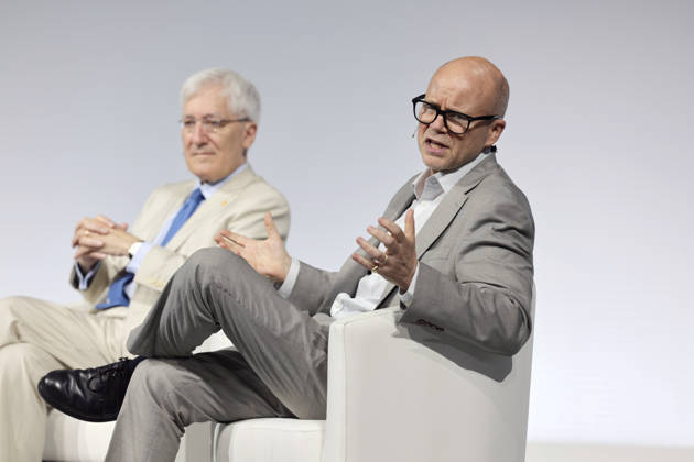 Toby Young and Robert George onstage at the Alliance for Responsible Citizenship Conference 2026. Image Licensed to Parsons Media. 25 06 2026. London, United Kingdom. The Alliance for Responsible Citizenship Conference 2026.  Copyright: xAndrewxParsonsx xParsonsxMediax PAR-9218-0026
