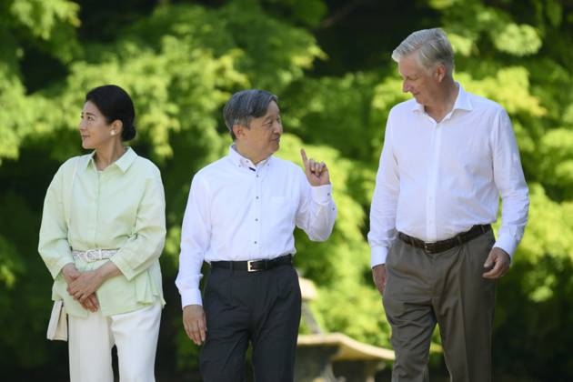 State Visit of the Emperor and the Empress of Japan to Belgium BRUSSELS, BELGIUM - JUNE 25 : Emperor Naruhito of Japan, Empress Masako of Japan, King Philippe - Filip of Belgium pictured during a wallk in the Royal Greenhouses of Laeken during the state visit of the Emperor and Empress of Japan to Belgium, on June 25, 2026 in Brussels, Belgium, 25 06 2026 Brussels Belgium  Copyright: xPhilipxReynaersx