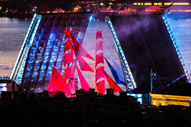 RUSSIA, ST PETERSBURG - JUNE 28, 2026: The Rossiya brig sails the Neva River during the Scarlet Sails festival, an annual celebration for secondary school leavers. Yevgeny Messman TASS  94385602