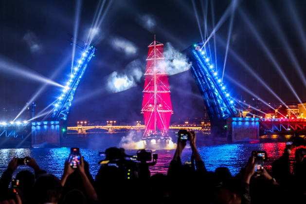 RUSSIA, ST PETERSBURG - JUNE 28, 2026: The Rossiya brig sails the Neva River during the Scarlet Sails festival, an annual celebration for secondary school leavers. Alexander Demianchuk TASS  94387059