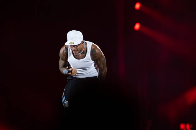June 27, 2026, Naples, Italy: Emanuele Palumbo aka Geolier, performs live on stage at Diego Armando Maradona Stadium during the Geolier STADI 2026 Tour. Naples Italy - ZUMAs197 20260627_aaa_s197_153 Copyright: xAndreaxGulx