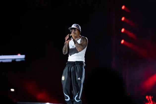 June 27, 2026, Naples, Italy: Emanuele Palumbo aka Geolier, performs live on stage at Diego Armando Maradona Stadium during the Geolier STADI 2026 Tour. Naples Italy - ZUMAs197 20260627_aaa_s197_156 Copyright: xAndreaxGulx
