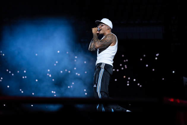 June 27, 2026, Naples, Italy: Emanuele Palumbo aka Geolier, performs live on stage at Diego Armando Maradona Stadium during the Geolier STADI 2026 Tour. Naples Italy - ZUMAs197 20260627_aaa_s197_186 Copyright: xAndreaxGulx