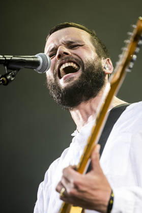 White Lies live at Tinderbox 2026 Odense, Denmark. 27th, June 2026. The English indie rock and post-punk band White Lies performs a live concert during the Danish music festival Tinderbox 2026 in Odense. Here singer and guitarist Harry McVeigh is seen live on stage. Denmark, Odense  Copyright: xGonzalesxPhoto LassexLagonix