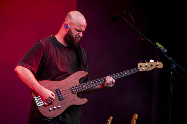 White Lies live at Tinderbox 2026 Odense, Denmark. 27th, June 2026. The English indie rock and post-punk band White Lies performs a live concert during the Danish music festival Tinderbox 2026 in Odense. Here bass player Charles Cave is seen live on stage. Denmark, Odense  Copyright: xGonzalesxPhoto LassexLagonix