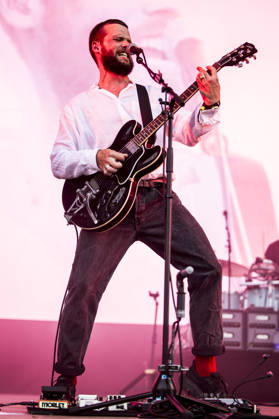 White Lies live at Tinderbox 2026 Odense, Denmark. 27th, June 2026. The English indie rock and post-punk band White Lies performs a live concert during the Danish music festival Tinderbox 2026 in Odense. Here singer and guitarist Harry McVeigh is seen live on stage. Denmark, Odense  Copyright: xGonzalesxPhoto LassexLagonix