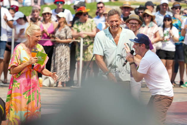 ZDF-Fernsehgarten 2026. Andrea (Kiwi) Kiewel, Marquess und Ralf Moeller im ZDF Fernsehgarten mit dem Motto Sommerparty am 28.06.2026 in Mainz. Mainz ZDF Fernsehgarten Rheinland-Pfalz