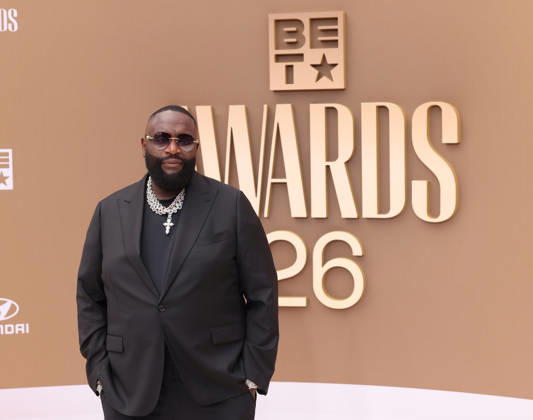 Rick Ross arrives on the red carpet for 26th annual BET Awards live telecast at the Peacock Theater in Los Angeles on Sunday, June 28, 2026. The BET Awards honors Black entertainers and other people of color in music, film, sports and philanthropy.  LAP20260628206 GREGxGRUDT
