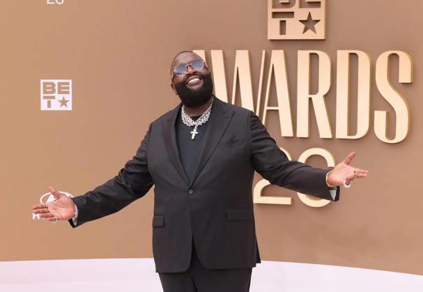 Rick Ross arrives on the red carpet for 26th annual BET Awards live telecast at the Peacock Theater in Los Angeles on Sunday, June 28, 2026. The BET Awards honors Black entertainers and other people of color in music, film, sports and philanthropy.  LAP20260628207 GREGxGRUDT