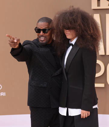 (L-R) Jamie Foxx and Anelise Foxx arrive on the red carpet for 26th annual BET Awards live telecast at the Peacock Theater in Los Angeles on Sunday, June 28, 2026. The BET Awards honors Black entertainers and other people of color in music, film, sports and philanthropy.  LAP20260628314 GREGxGRUDT