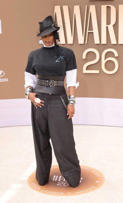 Janet Jackson arrives on the red carpet for 26th annual BET Awards live telecast at the Peacock Theater in Los Angeles on Sunday, June 28, 2026. The BET Awards honors Black entertainers and other people of color in music, film, sports and philanthropy.  LAP20260628342 GREGxGRUDT