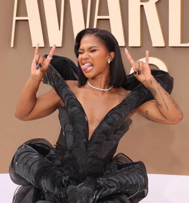 Jordan Chiles arrives on the red carpet for 26th annual BET Awards live telecast at the Peacock Theater in Los Angeles on Sunday, June 28, 2026. The BET Awards honors Black entertainers and other people of color in music, film, sports and philanthropy.  LAP20260628346 GREGxGRUDT
