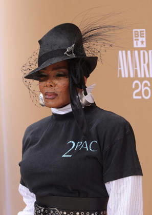 Janet Jackson arrives on the red carpet for 26th annual BET Awards live telecast at the Peacock Theater in Los Angeles on Sunday, June 28, 2026. The BET Awards honors Black entertainers and other people of color in music, film, sports and philanthropy.  LAP20260628352 GREGxGRUDT