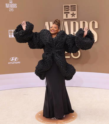 Queen Latifah arrives on the red carpet for 26th annual BET Awards live telecast at the Peacock Theater in Los Angeles on Sunday, June 28, 2026. The BET Awards honors Black entertainers and other people of color in music, film, sports and philanthropy.  LAP20260628369 GREGxGRUDT