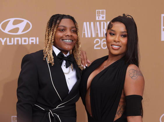 Tylicia Hawkins aka K Hood (L) arrives on the red carpet for 26th annual BET Awards live telecast at the Peacock Theater in Los Angeles on Sunday, June 28, 2026. The BET Awards honors Black entertainers and other people of color in music, film, sports and philanthropy.  LAP20260628419 GREGxGRUDT