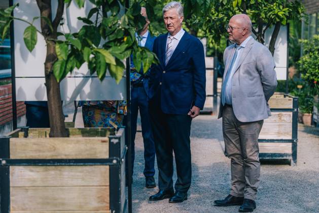 King Philippe - Filip of Belgium and Jean-Luc Crucke Belgian Minister for Mobility, Climate and Environmental Transition pictured during a royal visit for the celebration of the 100th Anniversary of Virunga National Park at the Meise Botanical Garden, on Monday 29 June 2026.  EMILExWINDAL 179906789