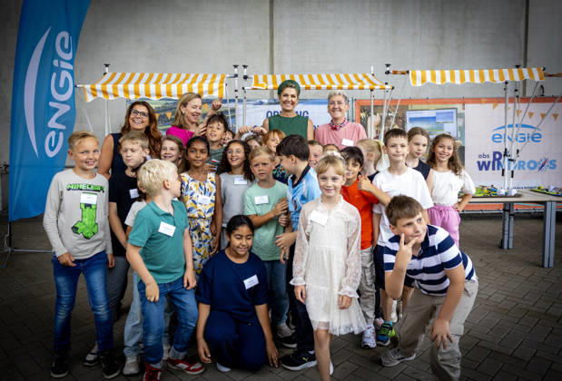 30-06-2026 Lelystad Queen Maxima with children of the basisschool de Windroos attended the opening of the battery park at the Maxima power plant of energy company Engie, one of the most modern in Europe, recently converted to run on hydrogen as a supplementary fuel, and supplies electricity to nearly two million households in Lelystad. Â  Copyright: xPPEx