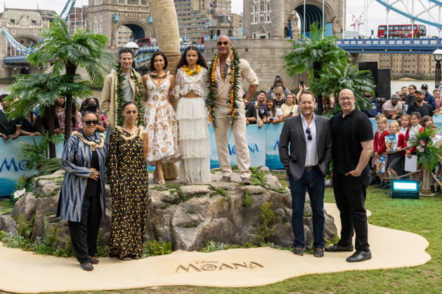 June 30, 2026, London, United Kingdom: (L-R), Tiana Nonosina Liufau, Thomas Kail, Kayla Fa amaligi, Auli i Cravalho, Catherine Laga aia, Dwayne Johnson, Beau Flynn and Hiram Garcia attend the Moana Experience Media Launch, at Potters Fields, London. London United Kingdom - ZUMAs197 20260630_aaa_s197_194 Copyright: xPhilxLewisx
