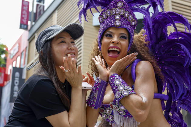 Dancers perform samba show summer festival in Seoul Dancers from Lotte World, a South Korean theme park, pose for photos with visitors after performing a samba show during a summer festival promotional event in the Myeongdong shopping district in Seoul, South Korea, on July 01, 2026. Seoul South Korea  Copyright: xMatrixxImagesx xJungxUi-Chelx