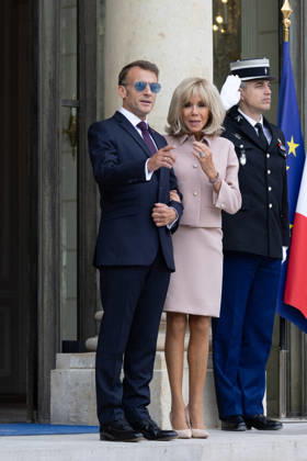 Grand Duke Guillaume and Grand Duchess Stephanie of Luxembourg received at Elysee French President Emmanuel Macron with sunglasses and his wife Brigitte Macron waiting arrival of Grand Duke Guillaume of Luxembourg and Grand Duchess Stephanie of Luxembourg before a meeting at Elysee Palace, Paris France on July 1 2026. Photo by Raphael Lafargue ABACAPRESS.COM Paris France  Copyright: xLafarguexRaphael ABACAx