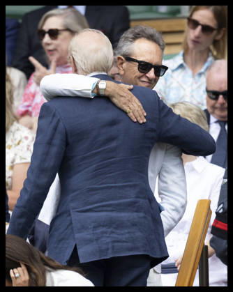 . 01 07 2026. London, United Kingdom. Actors Charles Dance and Richard E Grant hug in the Royal Box on day three of the Wimbledon Tennis Championships in London.  xStephenxLockx xi-Imagesx IIM-26874-0037