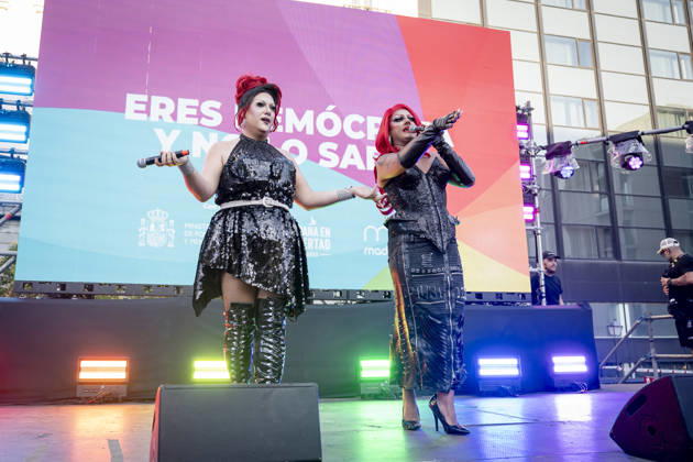 MADO 2026 Opening Speech: Jota Carajota and Estrella Xtravaganza present the Official Anthem of MADO’26 in collaboration with 50 Years of Freedom in Spain: You’re a Democrat and You Don’t Even Know It, during the opening proclamation of Madrid Pride 2026 (MADO 2026) in Pedro Zerolo Square on July 1, 2026, in Madrid, Spain. The official opening will once again be led by La Plexy, a familiar face on Madrid’s nightlife scene. Alongside the master of ceremonies, the LGBTI film opening address will be hosted by Cayetana Guillén Cuervo, while Kany García will serve as the keynote speaker for Latino Pride on July 1, 2026, in Madrid, Spain. Copyright: xA.xPÃ rezxMecax 7636974