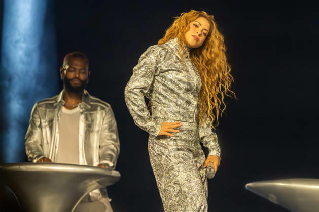 Shakira performs on stage during the Las Mujeres Ya No Lloran World Tour at the Kaseya Center. Miami, Florida on Wednesday July 1, 2026.  MIA20260701103 GARYxIxROTHSTEIN