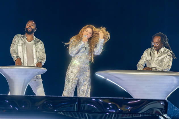 Shakira performs on stage during the Las Mujeres Ya No Lloran World Tour at the Kaseya Center. Miami, Florida on Wednesday July 1, 2026.  MIA20260701107 GARYxIxROTHSTEIN