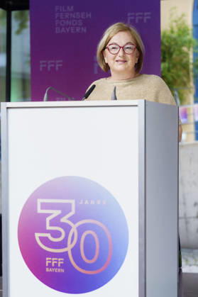 Dorothee Erpenstein beim Empfang des FilmFernsehFonds Bayern auf dem 43. Filmfest München 2026 auf der Praterinsel. München, 02.07.2026