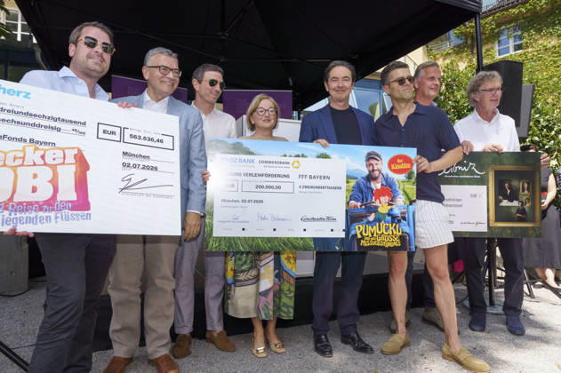 Florian Herrmann, Oliver Berben, Dorothee Erpenstein, Martin Bachmann mit Gästen beim Empfang des FilmFernsehFonds Bayern auf dem 43. Filmfest München 2026 auf der Praterinsel. München, 02.07.2026