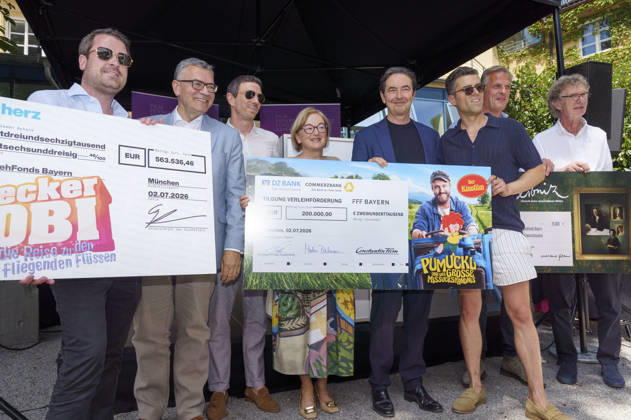 Florian Herrmann, Oliver Berben, Dorothee Erpenstein, Martin Bachmann mit Gästen beim Empfang des FilmFernsehFonds Bayern auf dem 43. Filmfest München 2026 auf der Praterinsel. München, 02.07.2026