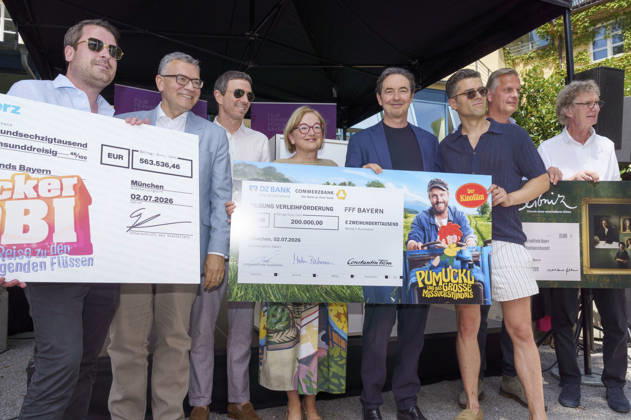 Florian Herrmann, Oliver Berben, Dorothee Erpenstein, Martin Bachmann mit Gästen beim Empfang des FilmFernsehFonds Bayern auf dem 43. Filmfest München 2026 auf der Praterinsel. München, 02.07.2026