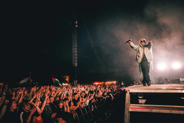 Kneecap live at Roskilde Festival 2026 Roskilde, Denmark. 03rd, July 2026. The Irish hip-hop trio Kneecap performs a live concert during Danish music festival Roskilde Festival 2026 in Roskilde. Denmark, Roskilde  Copyright: xGonzalesxPhoto ChristianxHjorthx