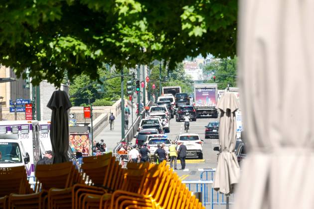 New York, NY- July 3: Construction and Multiple Street and Sidewalk Closures around Madison Square Garden Preparing for Taylor Swift-Travis Kelce Wedding. As wedding construction undergoes, a reported 700 police officers were deployed to the areas surrounding Madison Square Garden on July 3, 2026. Copyright: xPorter AdMediax xMediaPunchx