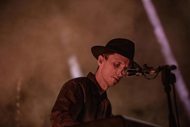 July 3, 2026, Soliera, Emilia Romagna, Italy: Jack Barnett of These New Puritans performs on stage during the presentation of their latest and acclaimed studio album, Crooked Wing at Piazza Lusvardi. Twins Jack and George Barnett, the founding nucleus of the British avant-garde band These New Puritans, took to the stage in Piazza Lusvardi in Soliera (MO) as one of the most anticipated headliners of the nineteenth edition of Arti Vive Festival. The cult band from Essex treated the audience to a powerful and captivating performance. Soliera Italy - ZUMAs197 20260703_aaa_s197_100 Copyright: xCarloxVerganix