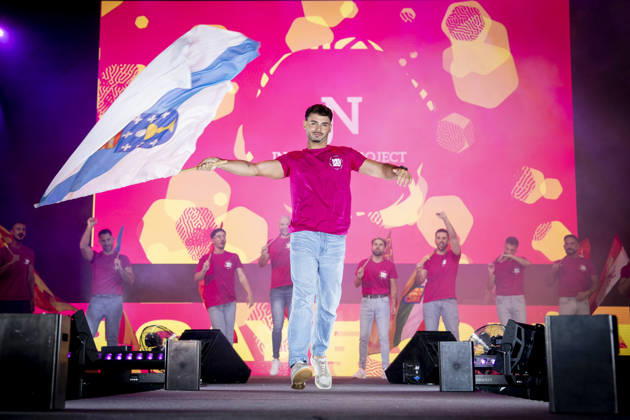 Celebration of the 19th Mr. Gay Spain Gala by MADO’s Kevin Carrera during the pageant and musical show for the 19th Mr. Gay Spain Gala, on July 3, 2026, in Madrid, Spain. The event, one of the central and most popular highlights of the capital’s official LGBTIQ Pride festival program, takes place on the main stage in Plaza de Espana to select the new national representative, combining visibility for the community, the candidates’ stories of overcoming adversity, and live artistic performances. A Pé MADRID, Spain MADRID, Spain Spain Copyright: xA.xPÃ rezxMecax 7642772