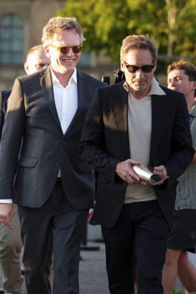 Christoph Gröner und David Duchovny beim Photocall zur Verleihung des CineMerit Awards auf dem 43. Filmfest München 2026 in der Hochschule für Fernsehen und Film. München, 04.07.2026