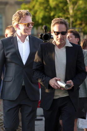 Christoph Gröner und David Duchovny beim Photocall zur Verleihung des CineMerit Awards auf dem 43. Filmfest München 2026 in der Hochschule für Fernsehen und Film. München, 04.07.2026