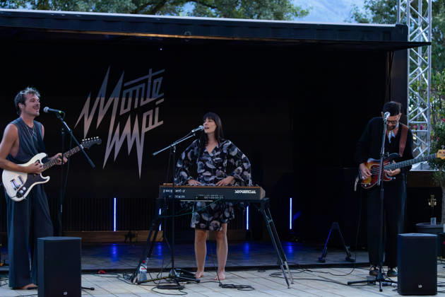 05.07.2026, Bellinzona, Parco Urbano, Nevermind Music Fest 2026: Monte Mai. Fabio Besomi (bass & electronics), AnaÃ¯s Schmid (lead vocals & synths) and Fabio Besomi (bass & electronics) Bellinzona Parco Urbano Ticino Switzerland Copyright: xJustPictures.ch FrancescoxMinghettix jp-en-FrMi-_NG_0075