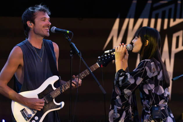 05.07.2026, Bellinzona, Parco Urbano, Nevermind Music Fest 2026: Monte Mai. Fabio Pinto (lead guitar & backing vocals) and AnaÃ¯s Schmid (lead vocals & synths) Bellinzona Parco Urbano Ticino Switzerland Copyright: xJustPictures.ch FrancescoxMinghettix jp-en-FrMi-_NG_0330