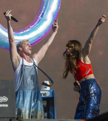 Scissor Sisters at BST Festival 05 July 2026 Scissor Sisters perform at American Express presents BST Hyde Park Festival in London on 5th July 2026. Guest appearance from Mel C. Jason Jake Shears Sellards lead vocals, Scott Babydaddy Hoffman bass guitar, Derek Del Marquis Gruen lead guitar., Credit:Zoran Veselinovic B4859 Avalon UK, London, Hyde Park  Copyright: xZoranxVeselinovicx xB4859x xAvalonx 1114743391