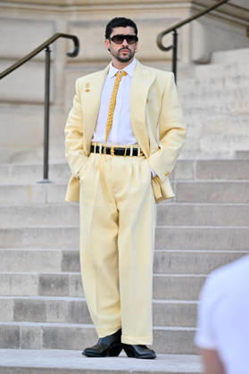 PFW Haute Couture Schiaparelli Outside Arrivals JR Bad Bunny arriving at the Schiaparelli show during Haute Couture Fashion Week in Paris, France, on 6 July 2026. Photo by Julien Reynaud APS-Medias ABACAPRESS.COM Paris France  Copyright: xReynaudxJulien APS-Medias ABACAx