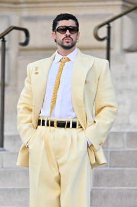PFW Haute Couture Schiaparelli Outside Arrivals JR Bad Bunny arriving at the Schiaparelli show during Haute Couture Fashion Week in Paris, France, on 6 July 2026. Photo by Julien Reynaud APS-Medias ABACAPRESS.COM Paris France  Copyright: xReynaudxJulien APS-Medias ABACAx