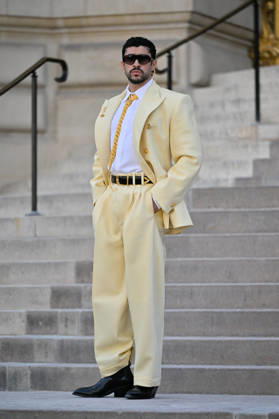 PFW Haute Couture Schiaparelli Outside Arrivals JR Bad Bunny arriving at the Schiaparelli show during Haute Couture Fashion Week in Paris, France, on 6 July 2026. Photo by Julien Reynaud APS-Medias ABACAPRESS.COM Paris France  Copyright: xReynaudxJulien APS-Medias ABACAx